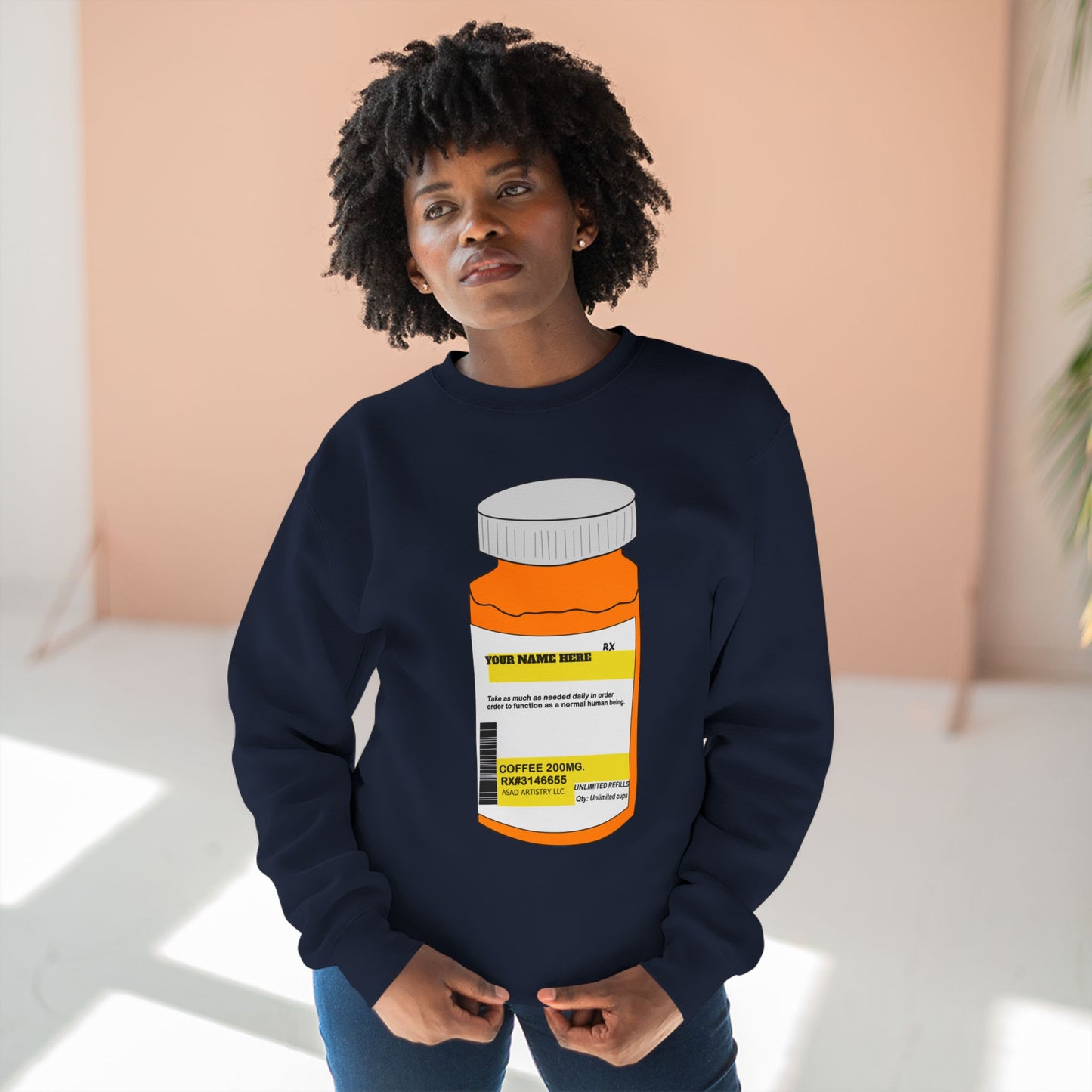 Customizable Prescription Coffee Crewneck Sweatshirt – Personalized Comfort, Bold Style