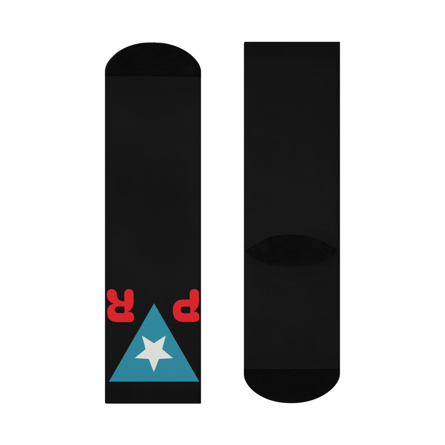 (Black) Cushioned Crew Socks — Puerto Rico Flag Design