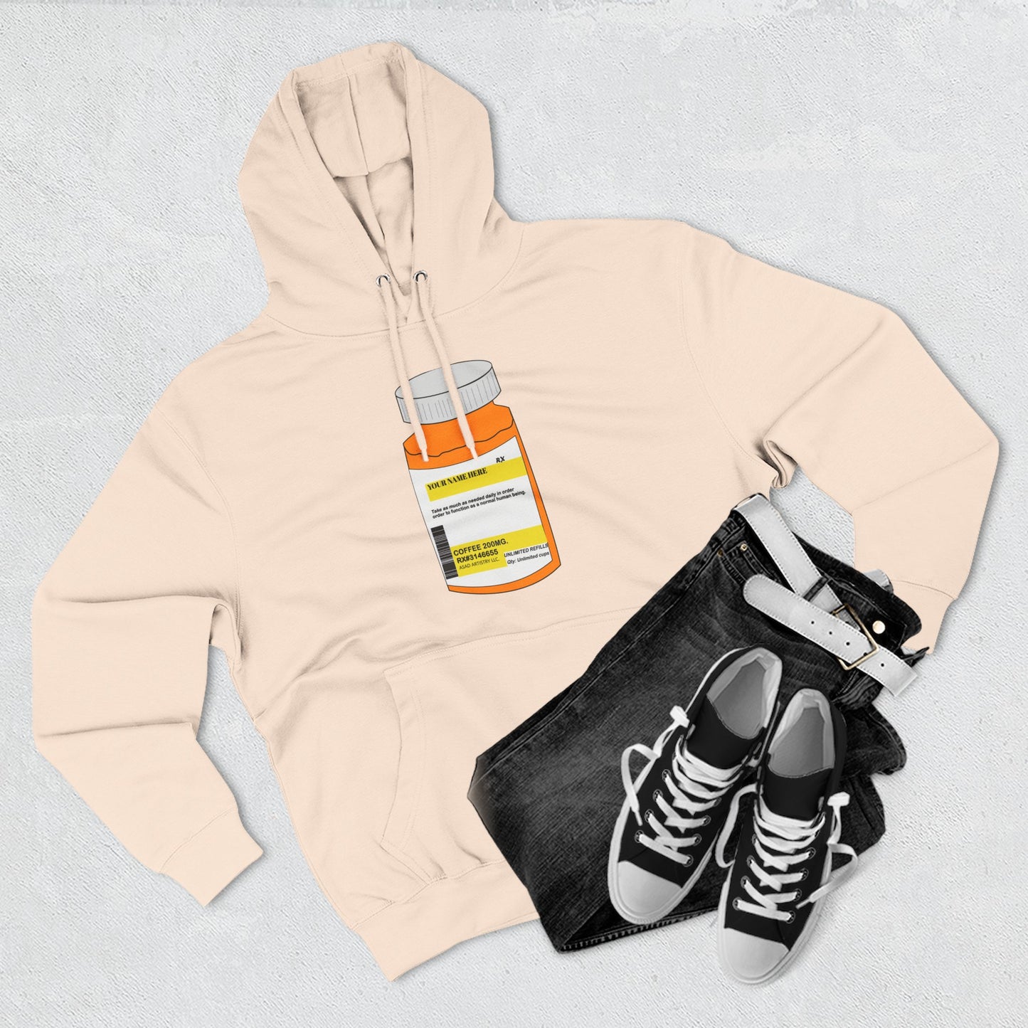 Customizable Prescription Bottle Hoodie - Cozy Medication Inspired Fleece Sweatshirt