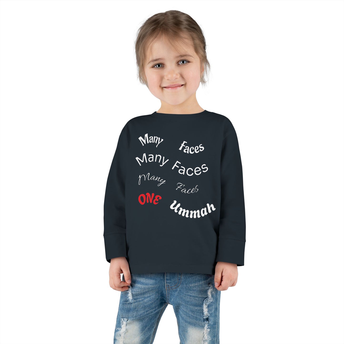 Many Faces One Ummah Toddler Long Sleeve Tee – Joyful Style, Meaningful Message