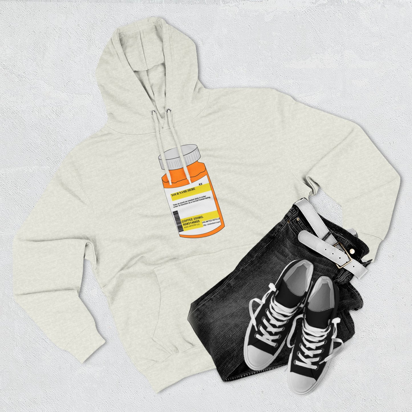 Customizable Prescription Bottle Hoodie - Cozy Medication Inspired Fleece Sweatshirt