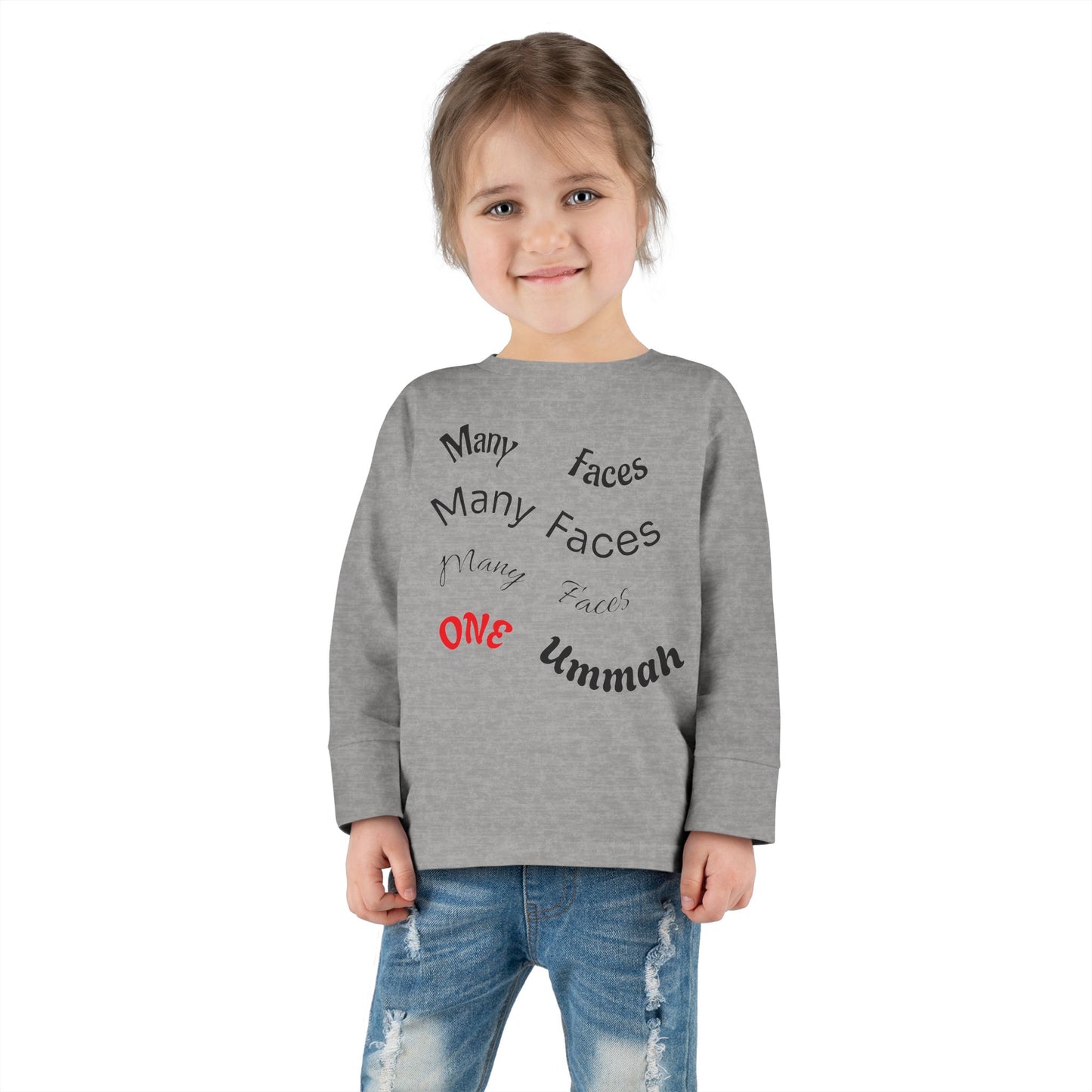 Many Faces One Ummah Toddler Long Sleeve Tee – Joyful Style, Meaningful Message