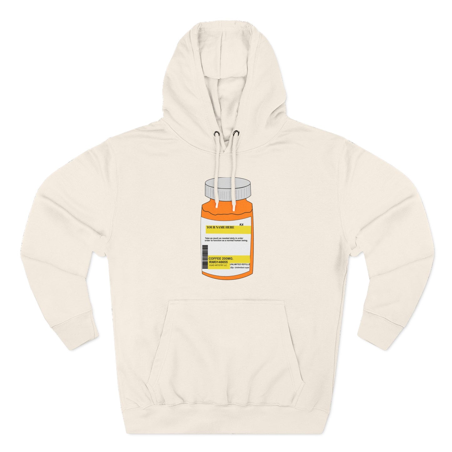 Customizable Prescription Bottle Hoodie - Cozy Medication Inspired Fleece Sweatshirt