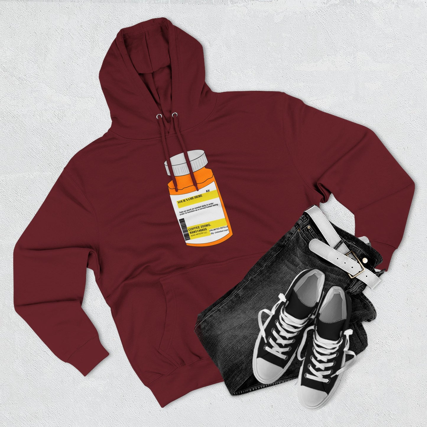 Customizable Prescription Bottle Hoodie - Cozy Medication Inspired Fleece Sweatshirt