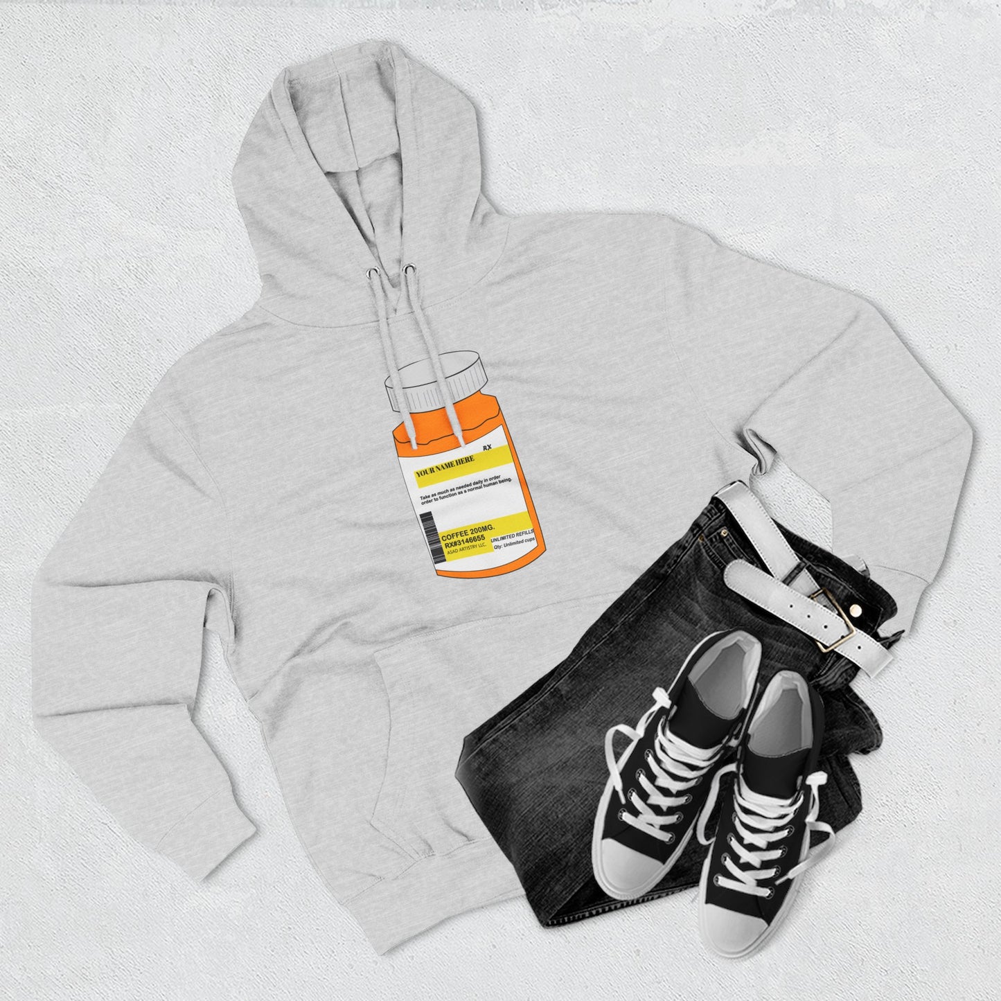 Customizable Prescription Bottle Hoodie - Cozy Medication Inspired Fleece Sweatshirt