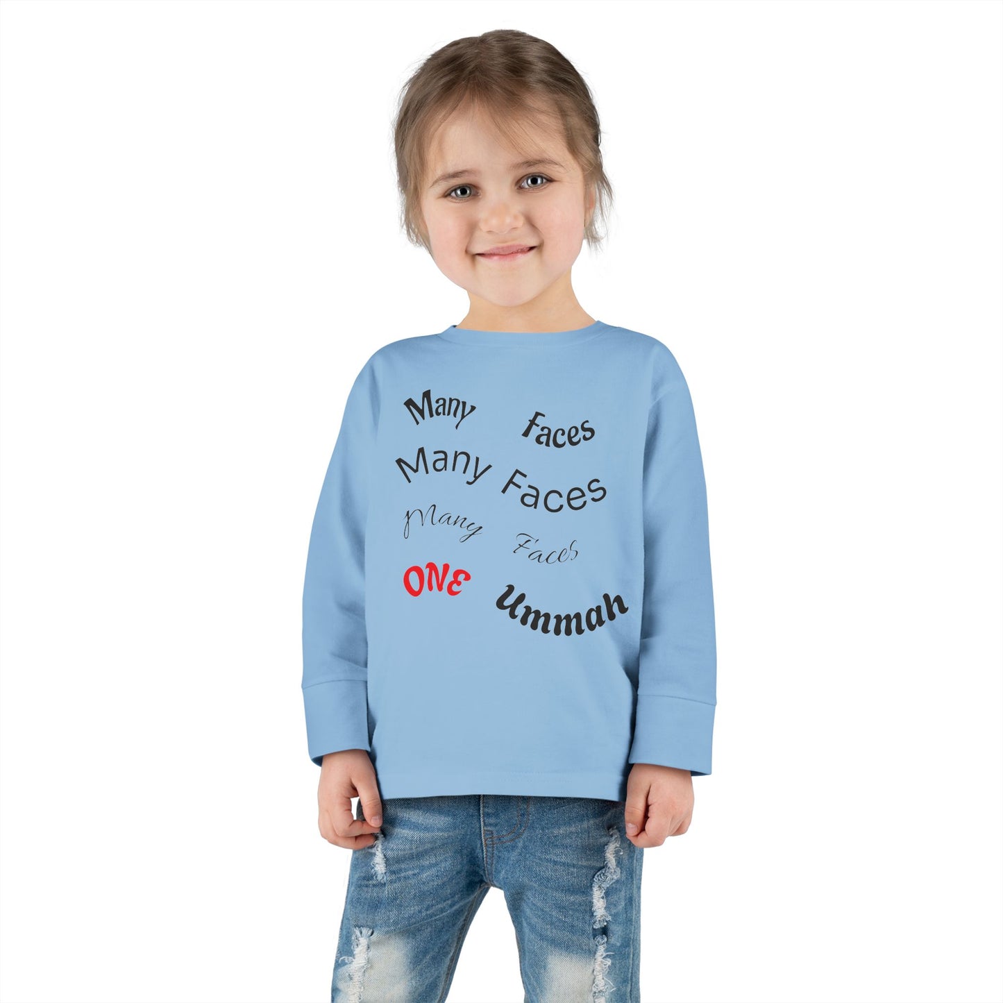 Many Faces One Ummah Toddler Long Sleeve Tee – Joyful Style, Meaningful Message