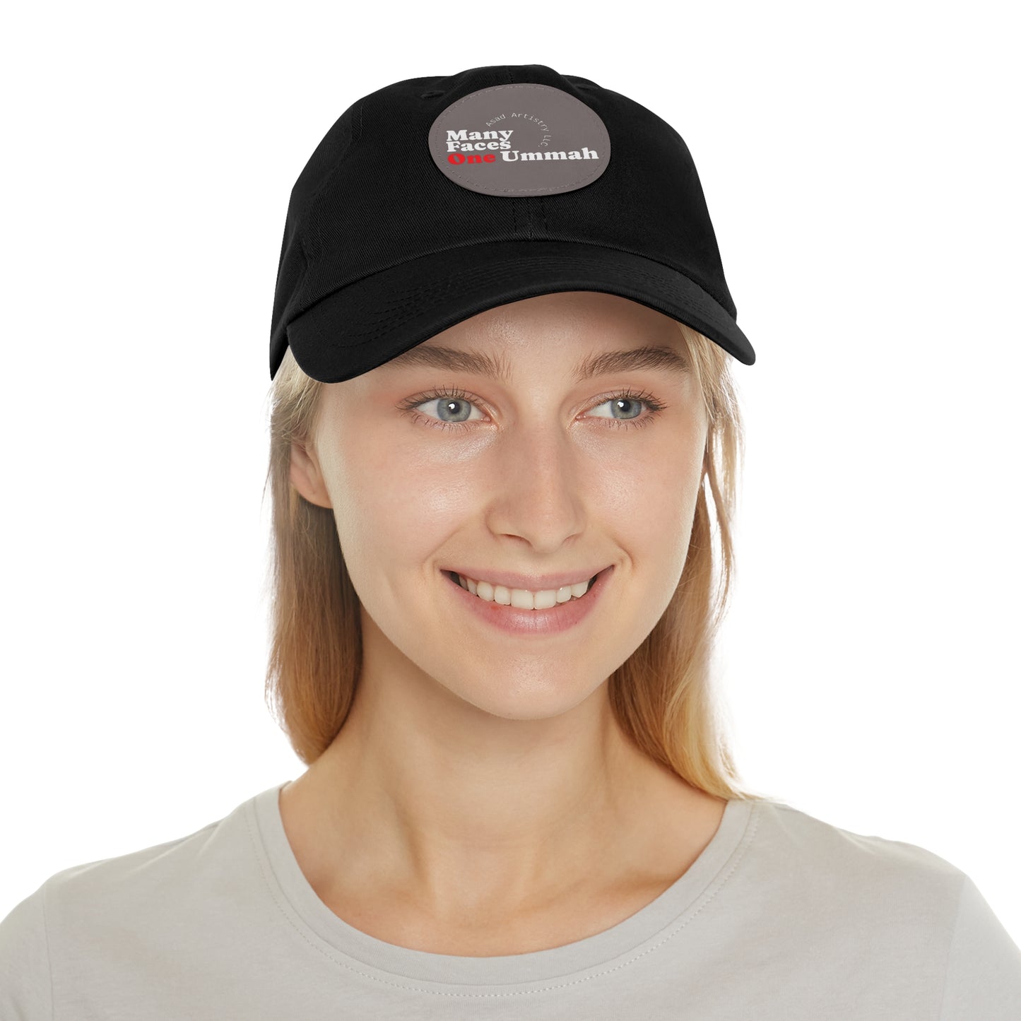 Hat with Leather Patch (Round)Many Faces, One Ummah Leather Patch Hat – Unity You Can Wear