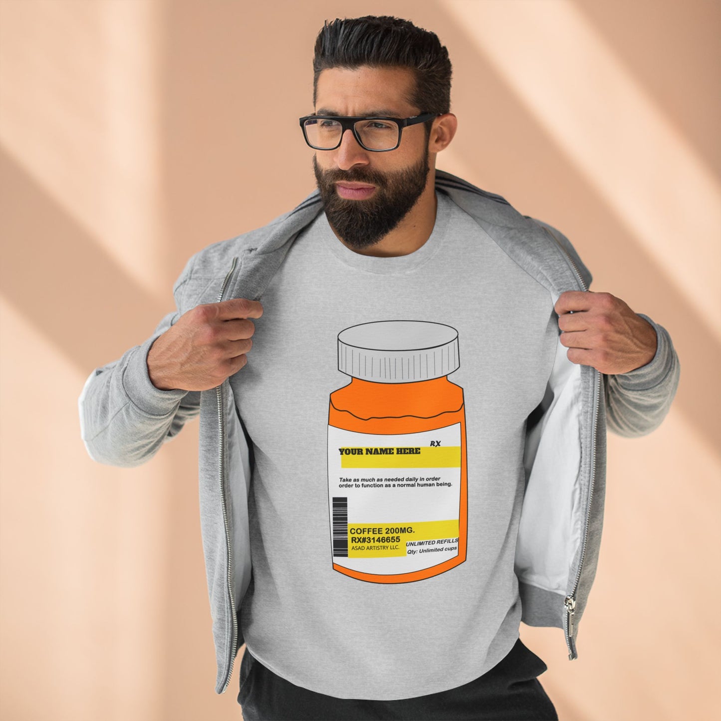 Customizable Prescription Coffee Crewneck Sweatshirt – Personalized Comfort, Bold Style