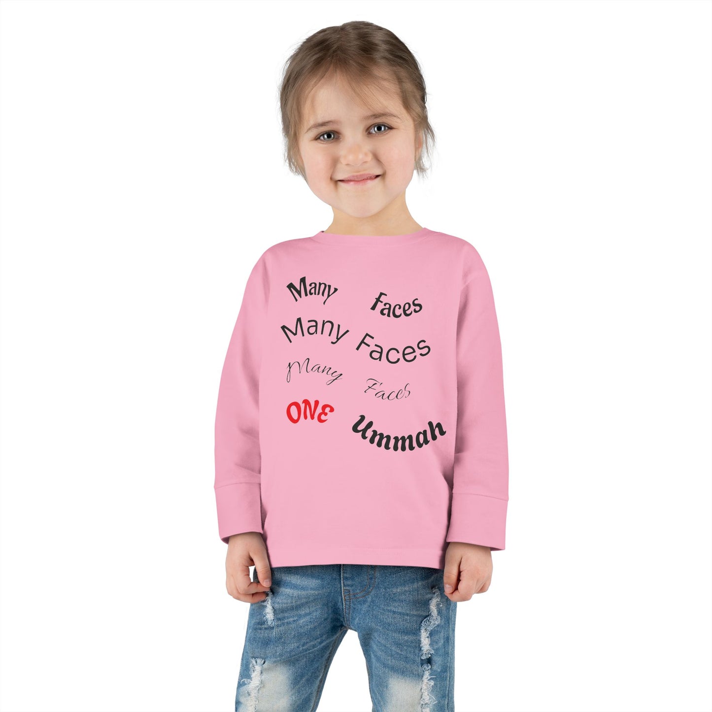 Many Faces One Ummah Toddler Long Sleeve Tee – Joyful Style, Meaningful Message