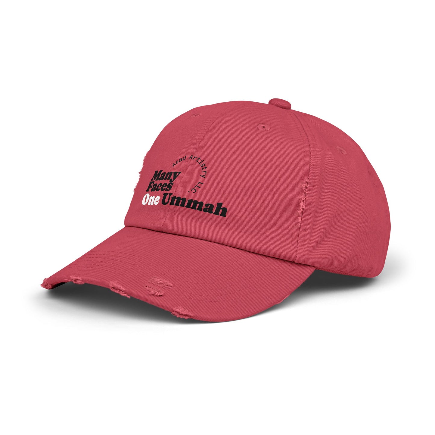 Unisex Distressed Cap with Inspirational Design - Many Faces One Ummah
