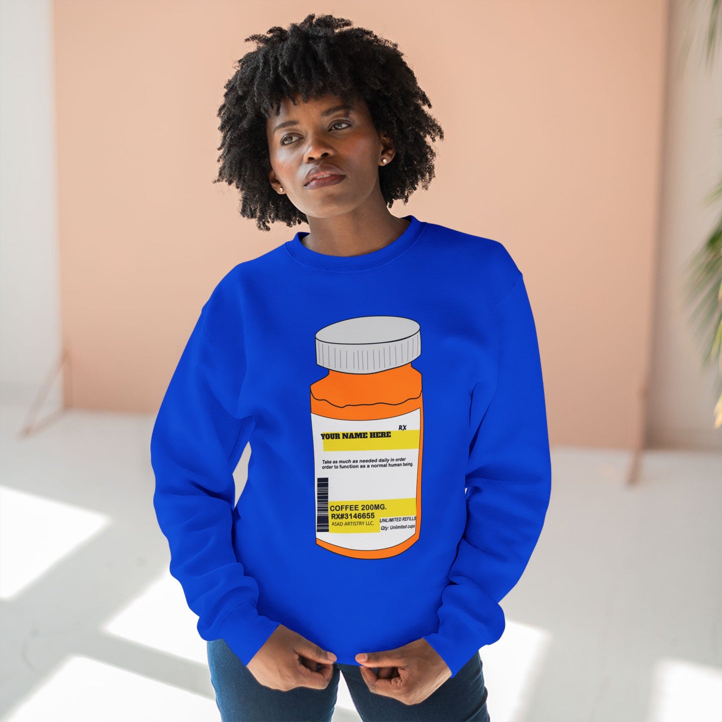 Customizable Prescription Coffee Crewneck Sweatshirt – Personalized Comfort, Bold Style