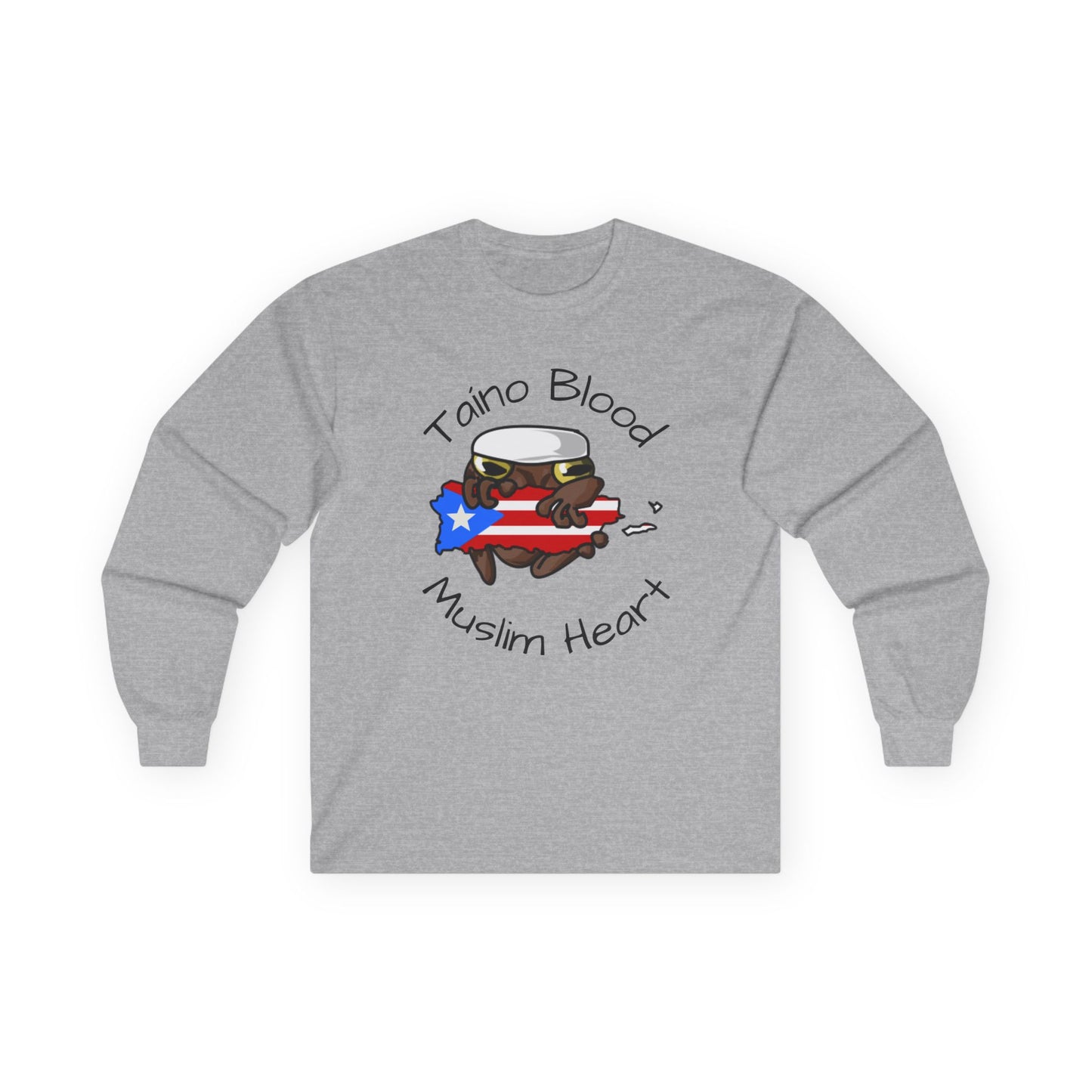 Taino Blood Muslim Heart Long Sleeve Tee — Puerto Rican & Muslim Pride Graphic Shirt