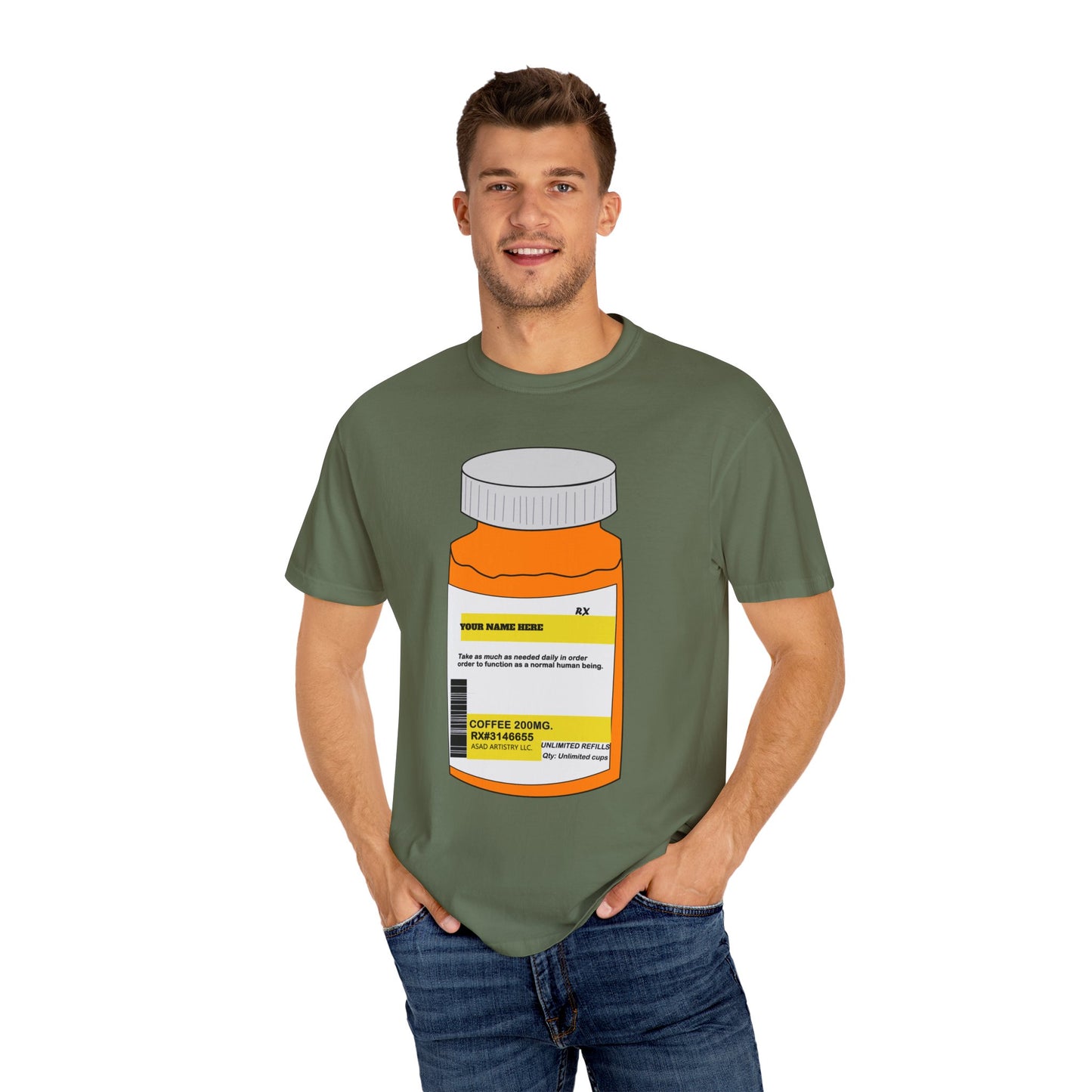 Customizable Prescription Coffee Garment-Dyed T-Shirt – Your Name, Your Statement