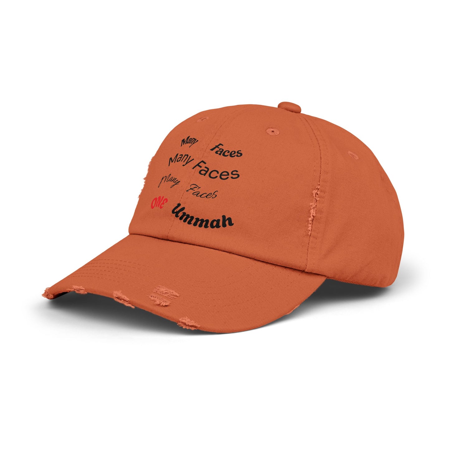 Unisex Distressed Cap with Inspirational Design - Many Faces, One Ummah