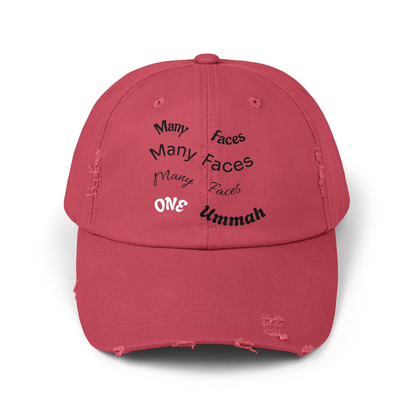 Unisex Distressed Cap with Inspirational Design - Many Faces, One Ummah