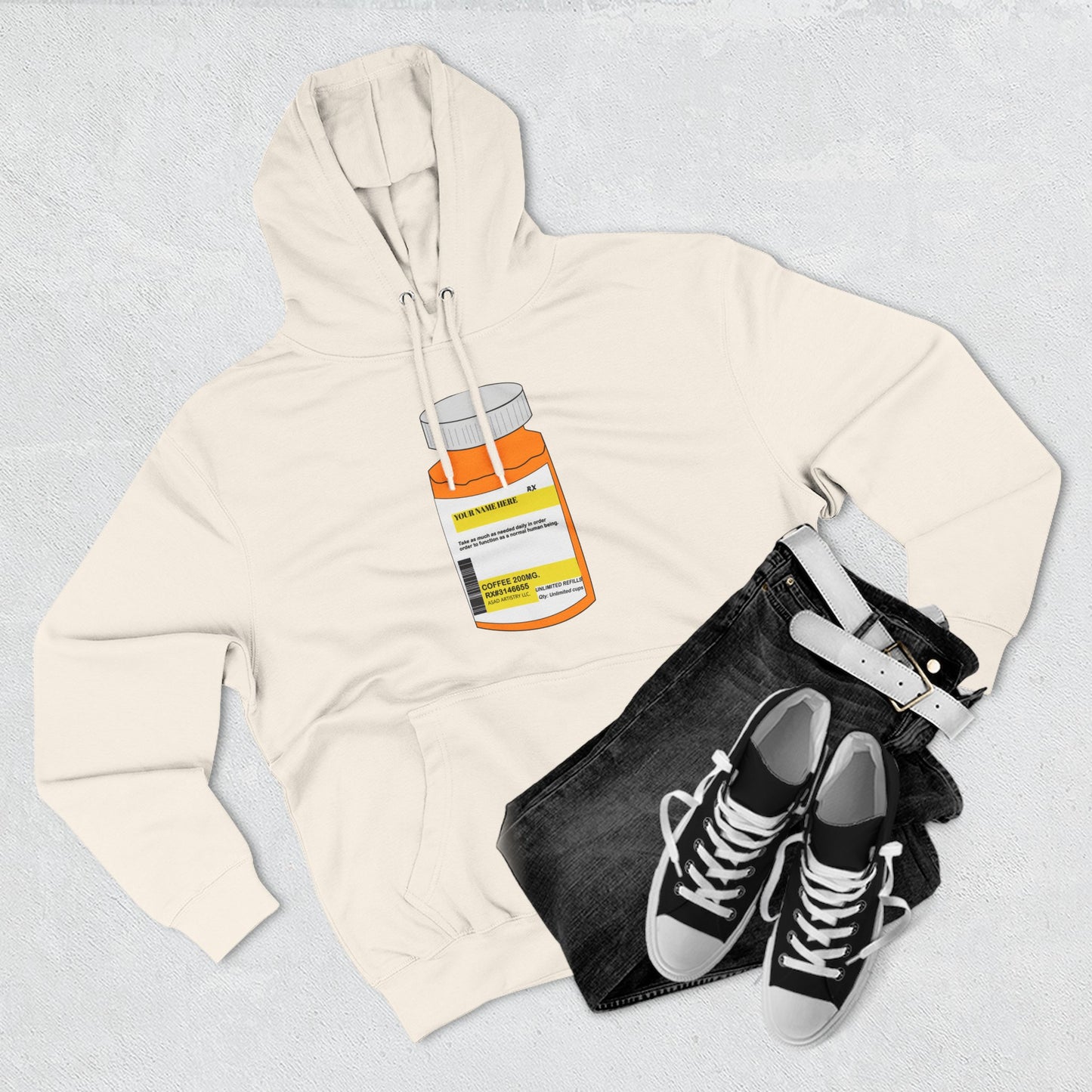 Customizable Prescription Bottle Hoodie - Cozy Medication Inspired Fleece Sweatshirt