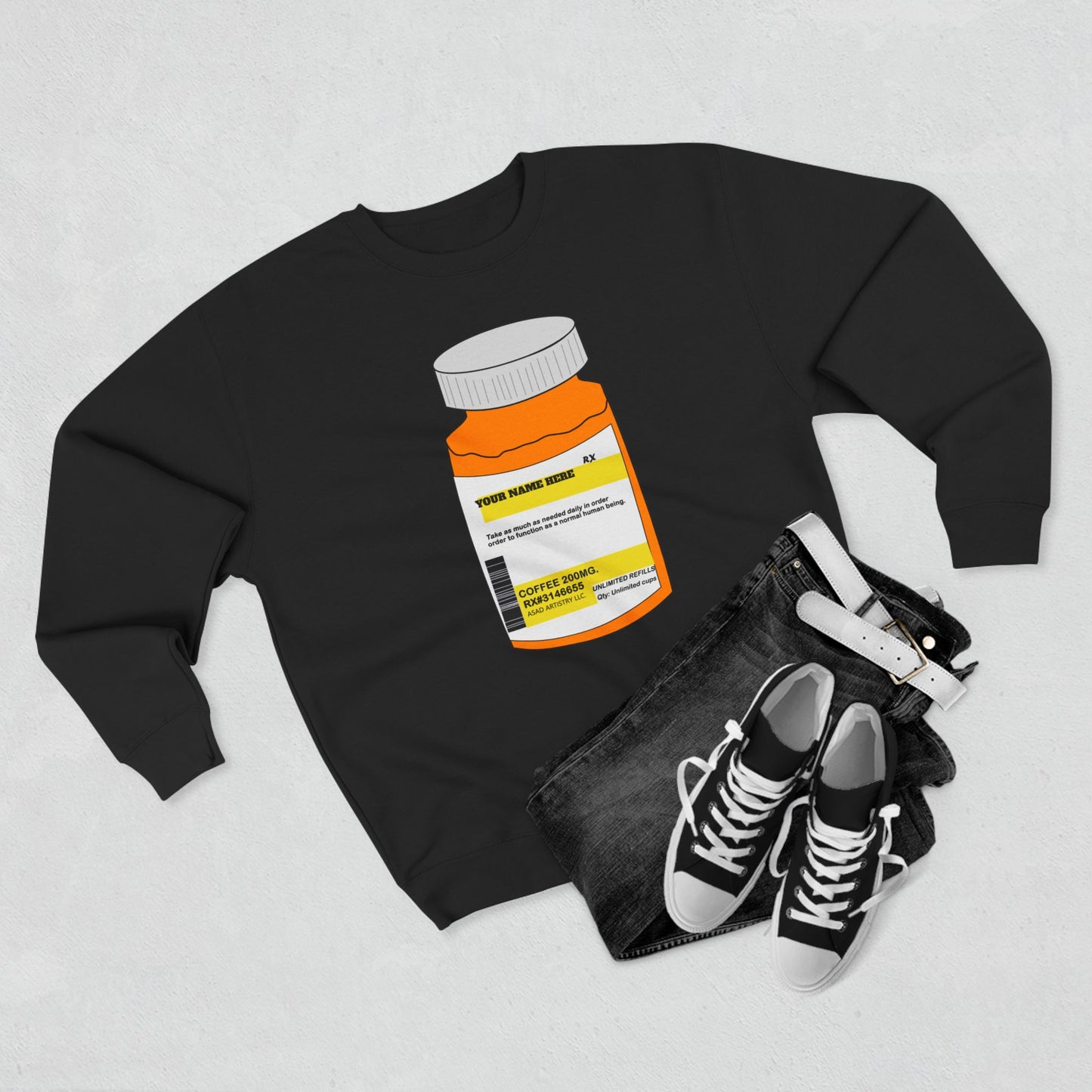 Customizable Prescription Coffee Crewneck Sweatshirt – Personalized Comfort, Bold Style