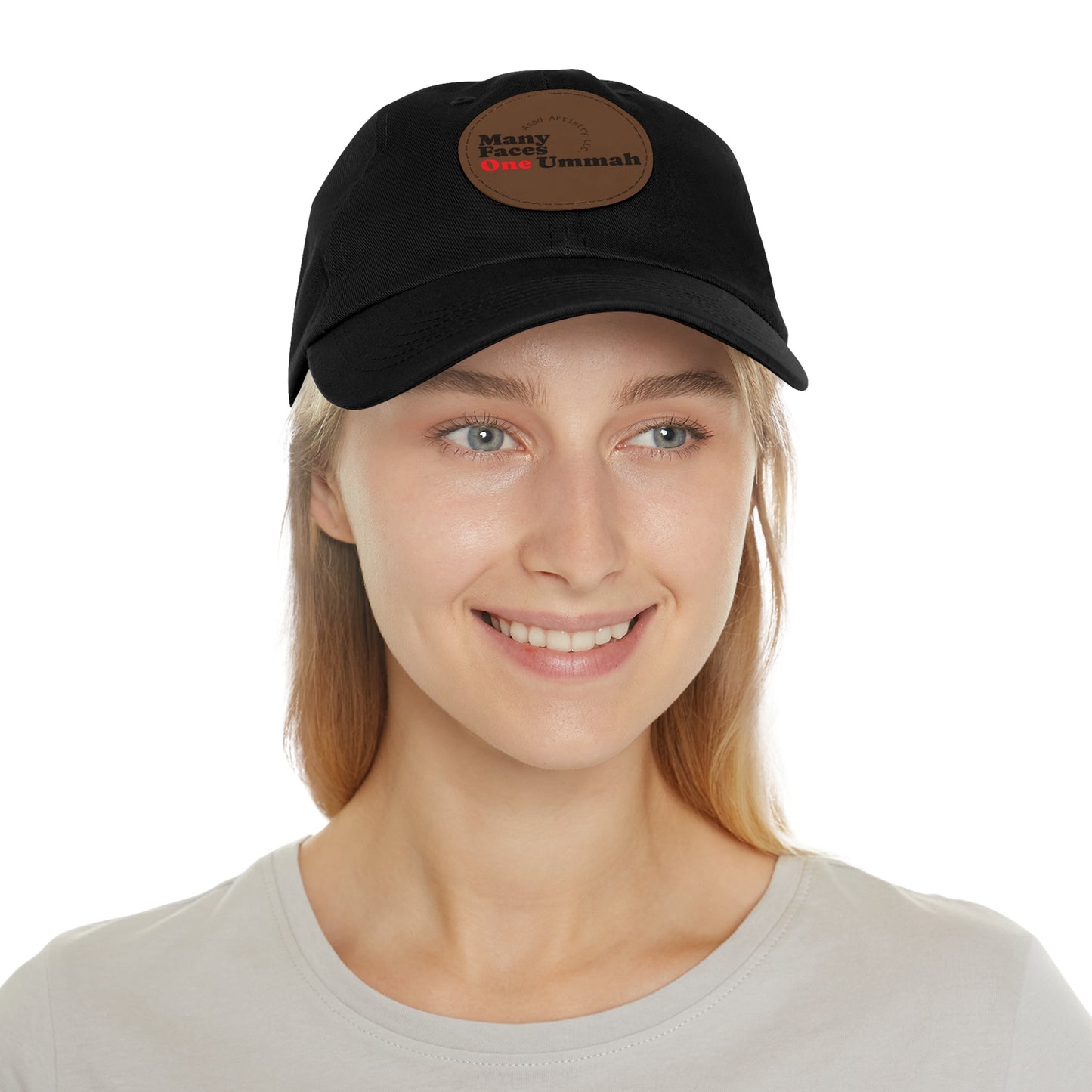 Hat with Leather Patch (Round)Many Faces, One Ummah Leather Patch Hat – Unity You Can Wear