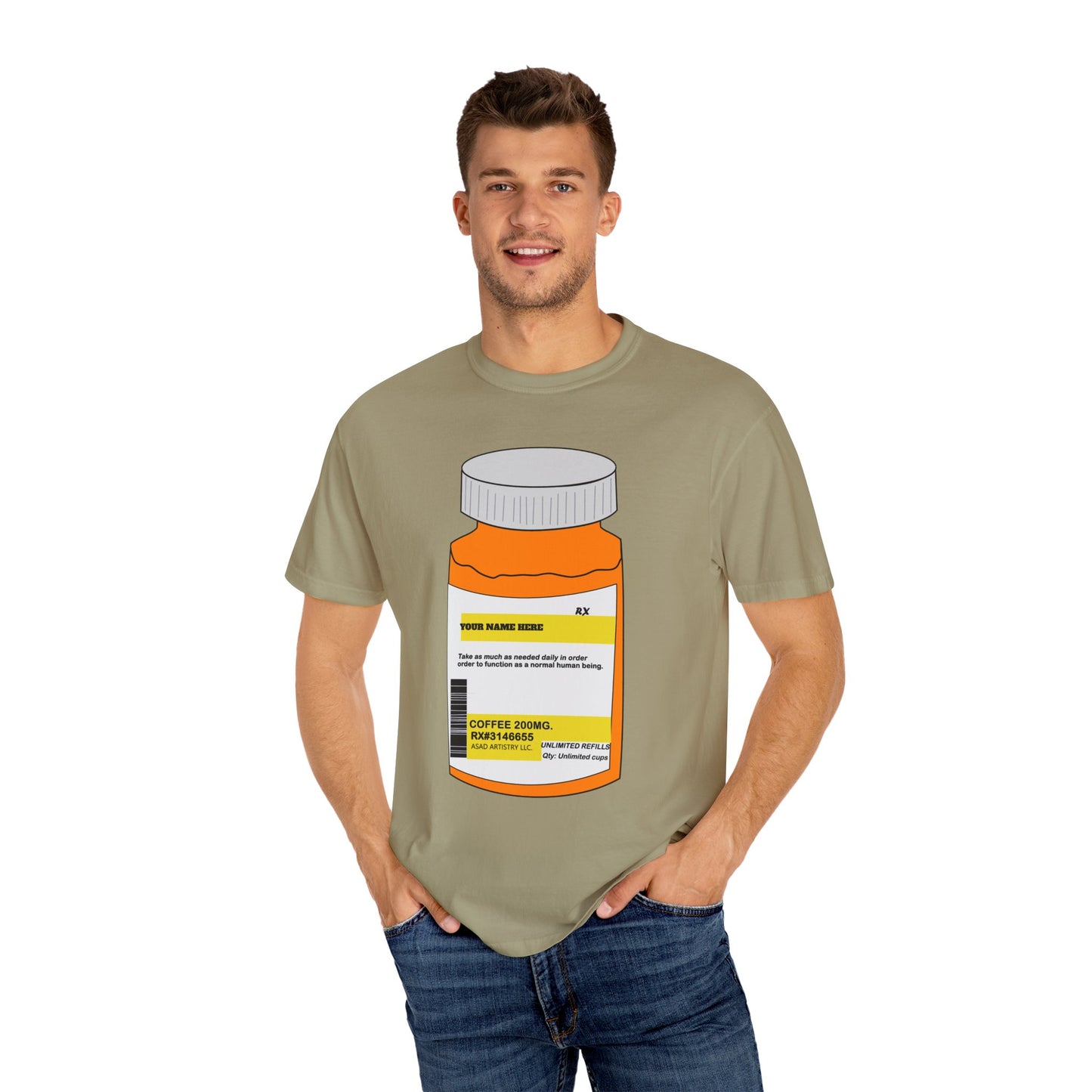 Customizable Prescription Coffee Garment-Dyed T-Shirt – Your Name, Your Statement