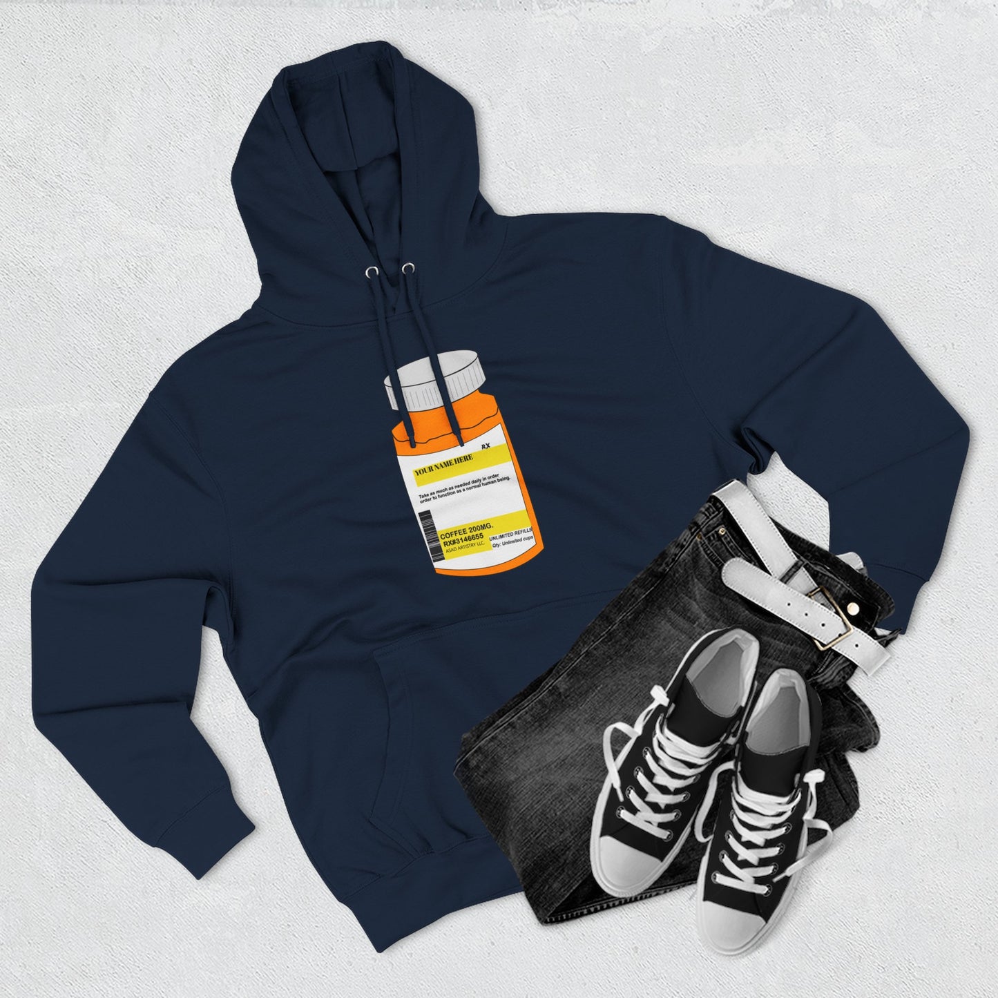 Customizable Prescription Bottle Hoodie - Cozy Medication Inspired Fleece Sweatshirt