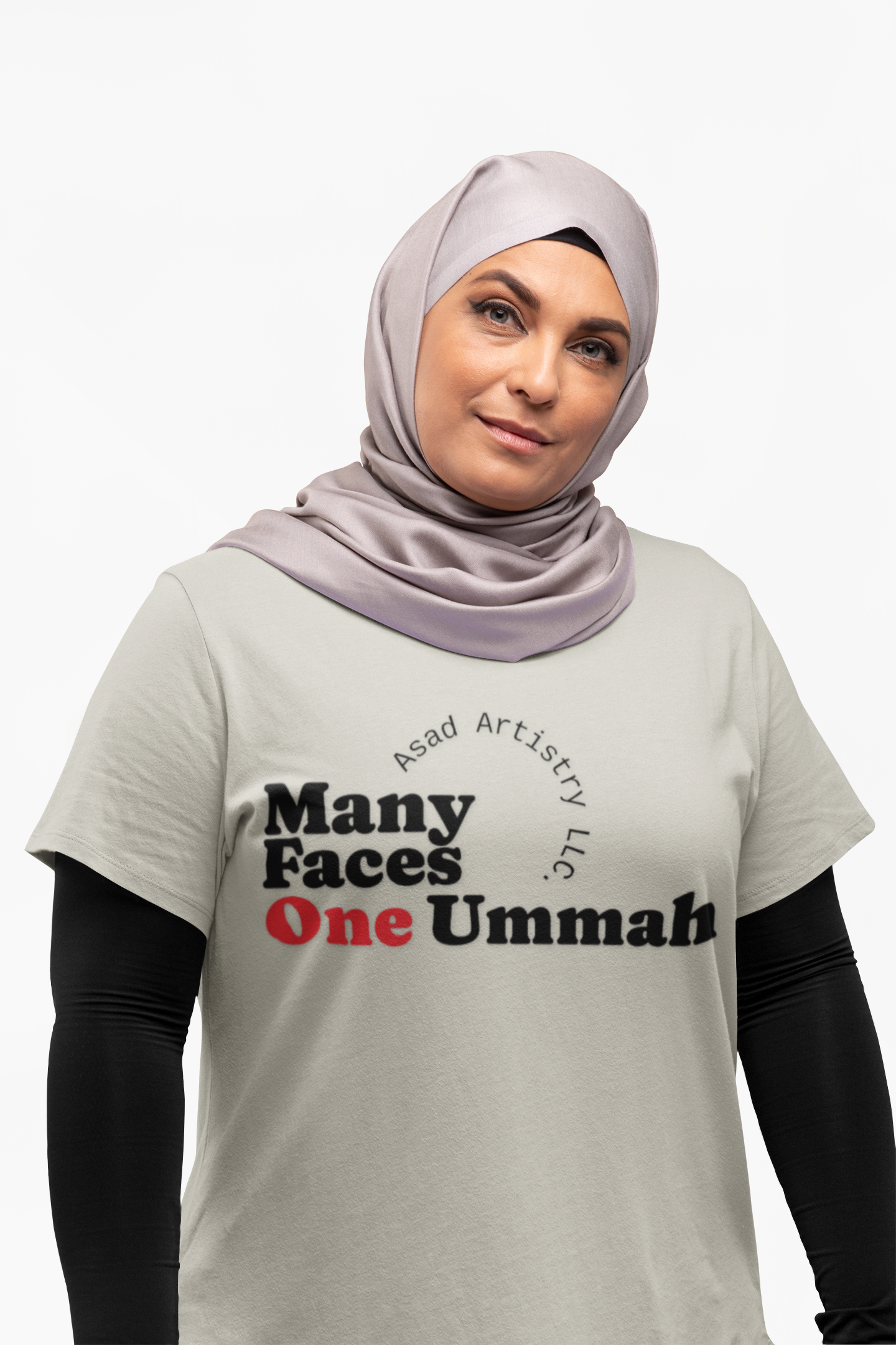 Moisture Wicking Tee with 'Many Faces One Ummah' Design