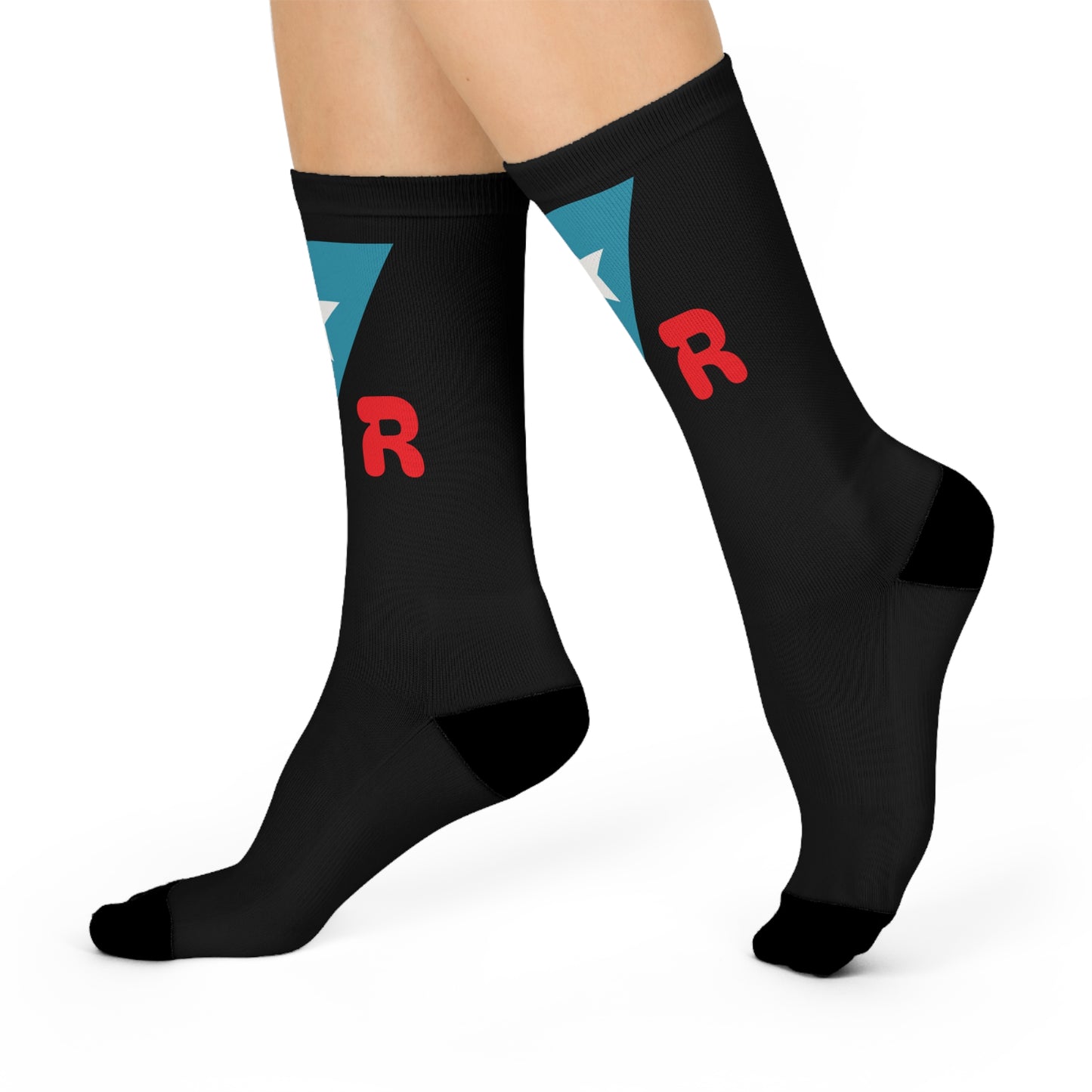 (Black) Cushioned Crew Socks — Puerto Rico Flag Design