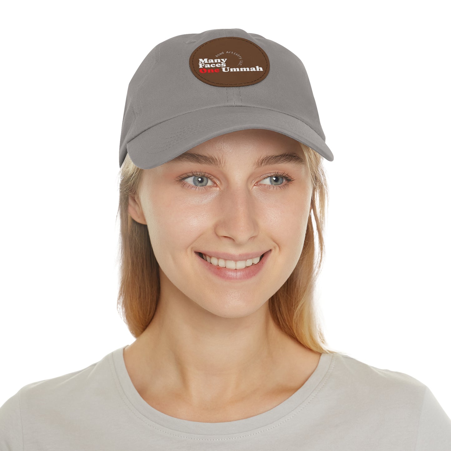 Hat with Leather Patch (Round)Many Faces, One Ummah Leather Patch Hat – Unity You Can Wear