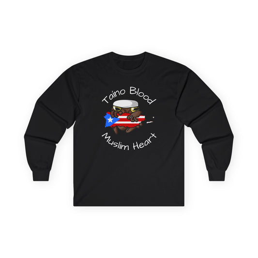 Taino Blood Muslim Heart Long Sleeve Tee — Puerto Rican & Muslim Pride Graphic Shirt
