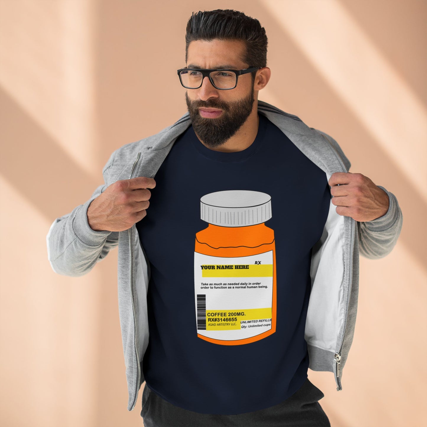 Customizable Prescription Coffee Crewneck Sweatshirt – Personalized Comfort, Bold Style