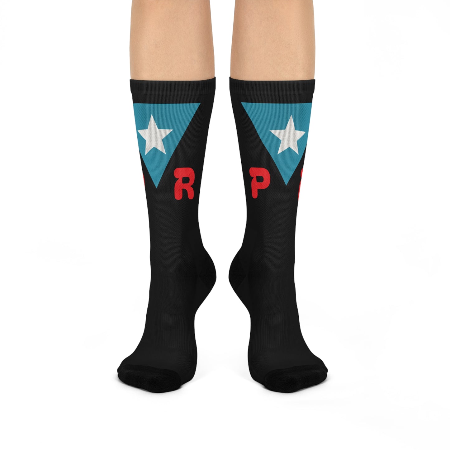 (Black) Cushioned Crew Socks — Puerto Rico Flag Design