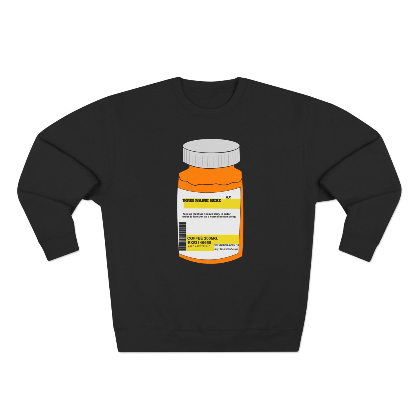Customizable Prescription Coffee Crewneck Sweatshirt – Personalized Comfort, Bold Style