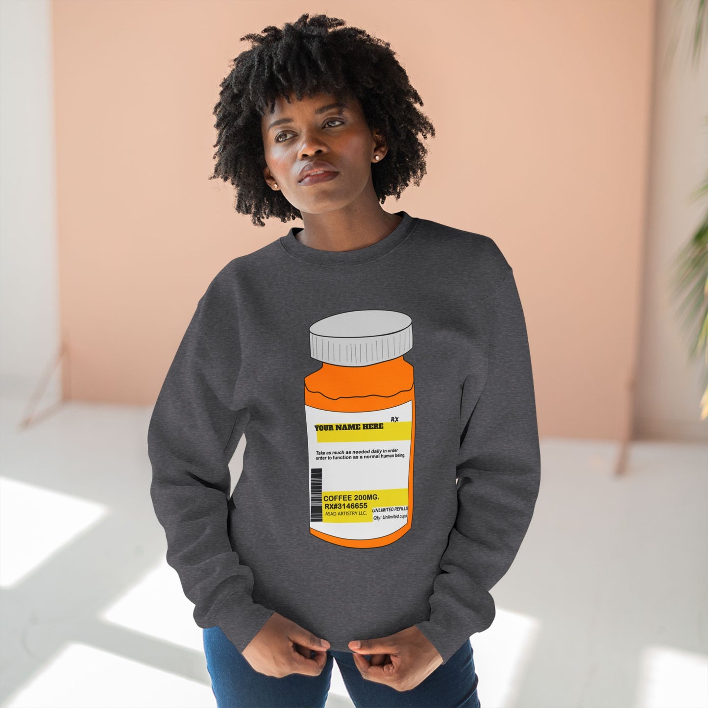 Customizable Prescription Coffee Crewneck Sweatshirt – Personalized Comfort, Bold Style