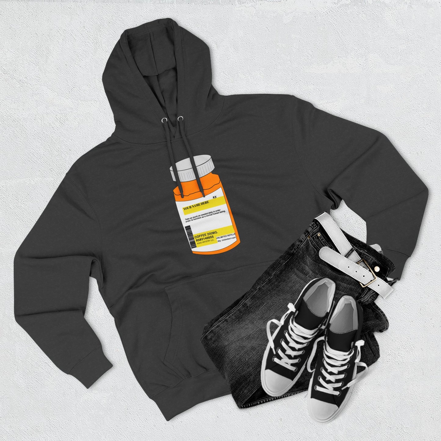 Customizable Prescription Bottle Hoodie - Cozy Medication Inspired Fleece Sweatshirt