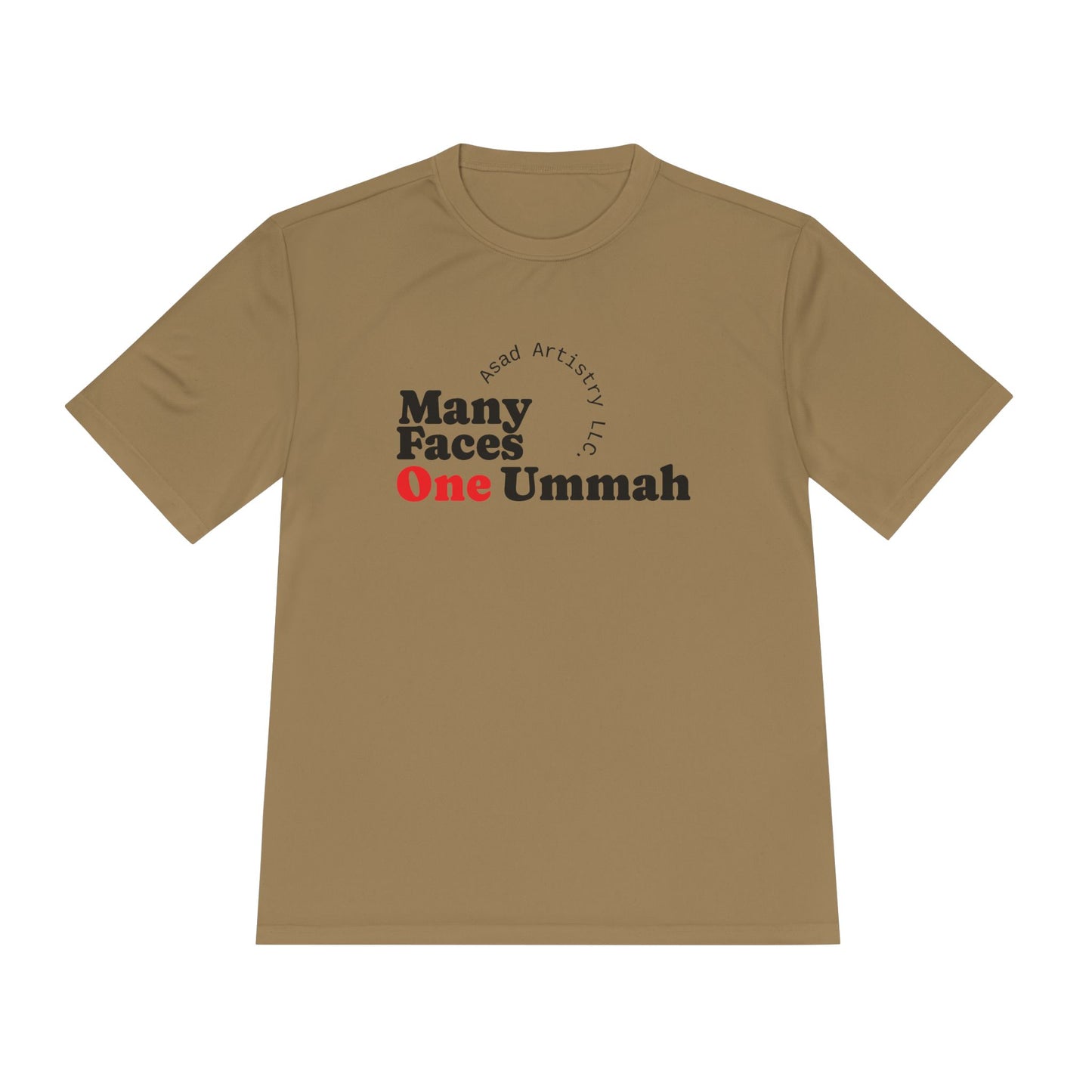 Moisture Wicking Tee with 'Many Faces One Ummah' Design