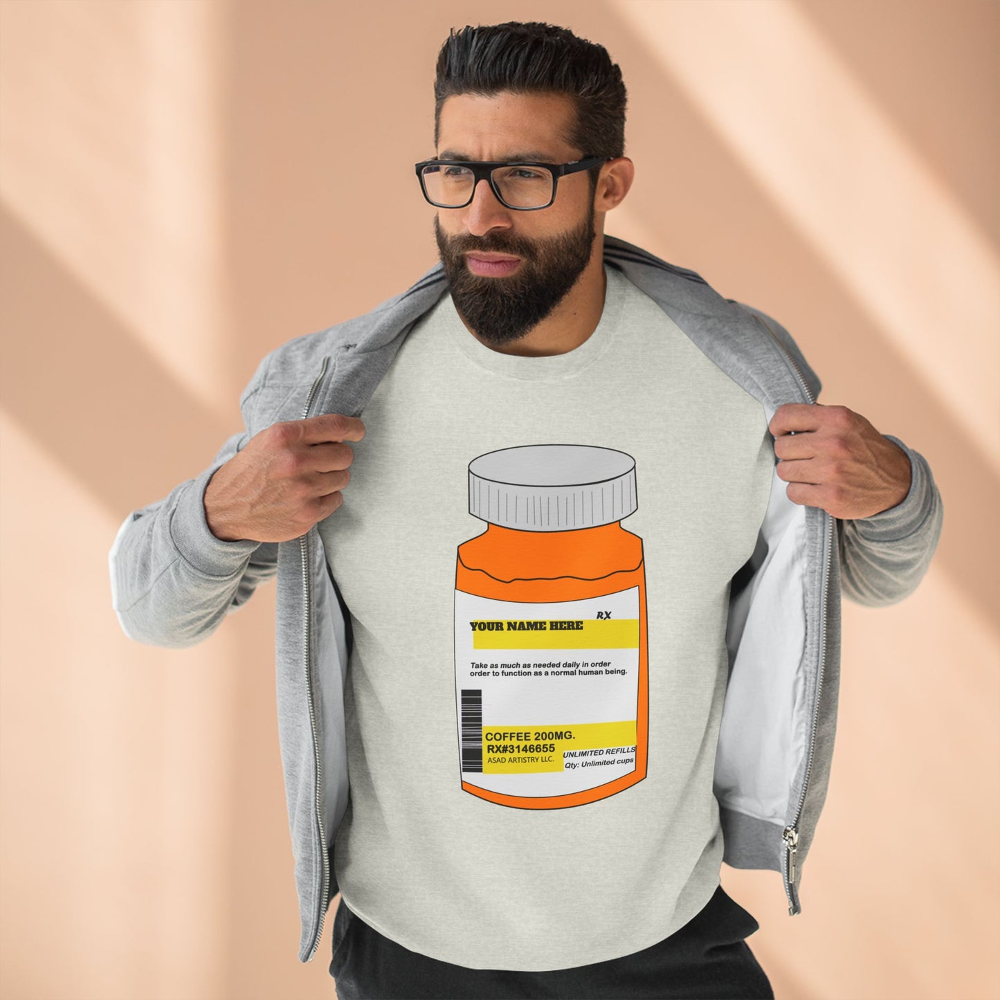 Customizable Prescription Coffee Crewneck Sweatshirt – Personalized Comfort, Bold Style