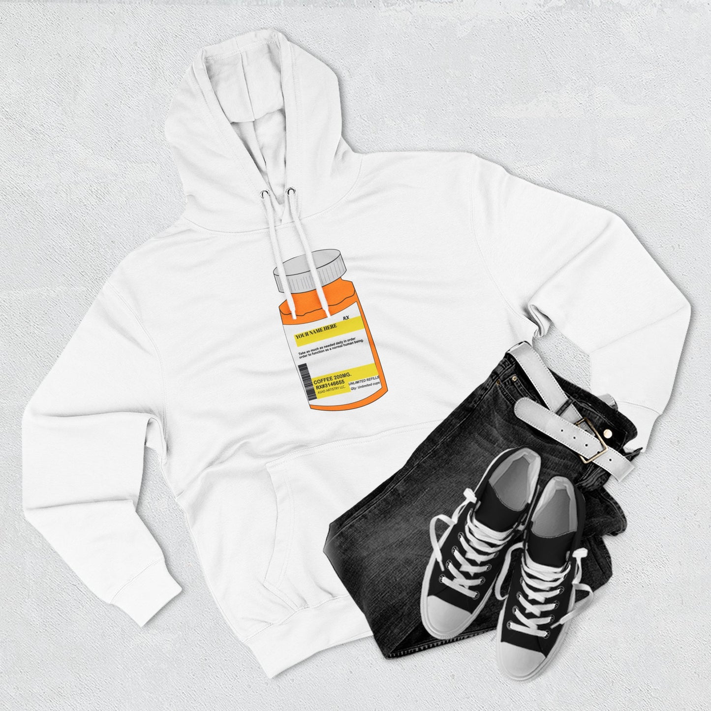 Customizable Prescription Bottle Hoodie - Cozy Medication Inspired Fleece Sweatshirt