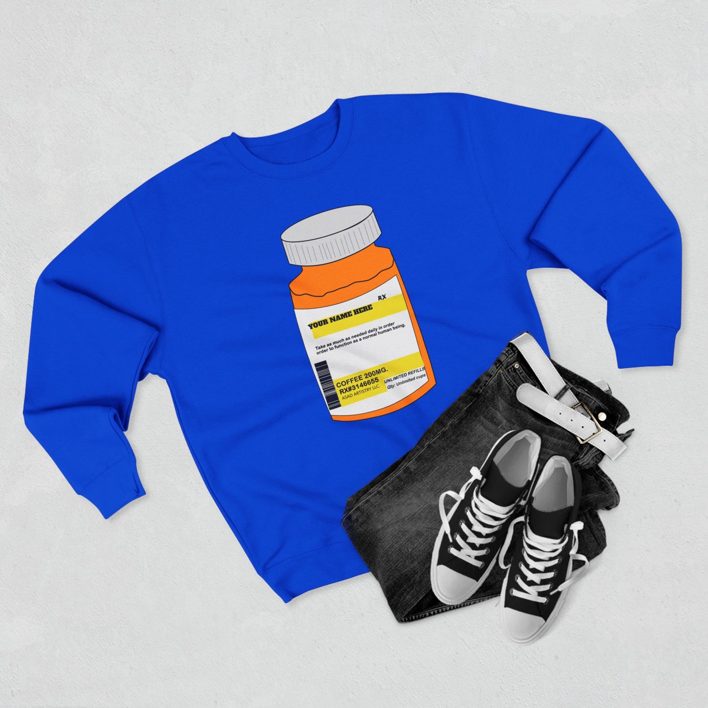 Customizable Prescription Coffee Crewneck Sweatshirt – Personalized Comfort, Bold Style