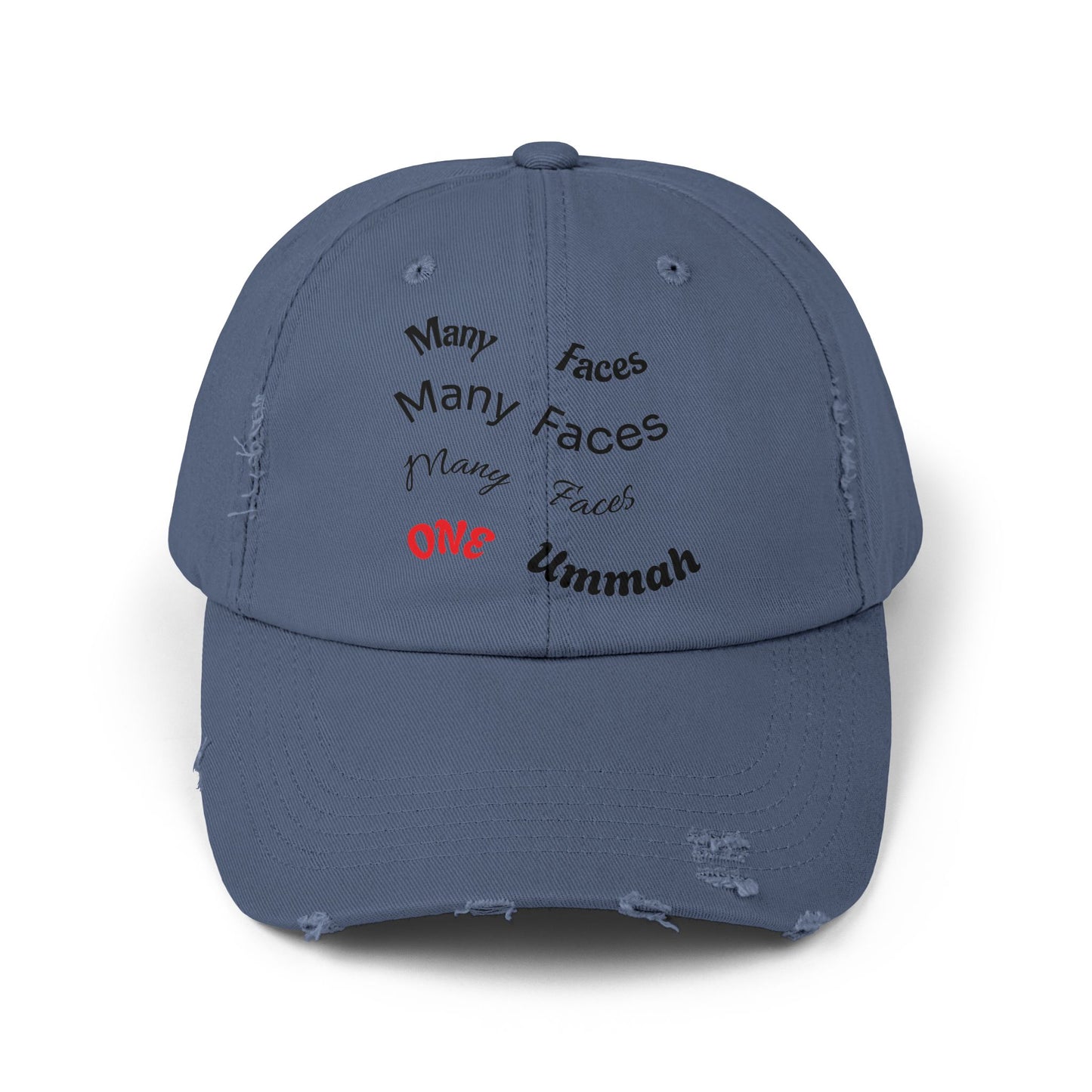 Unisex Distressed Cap with Inspirational Design - Many Faces, One Ummah