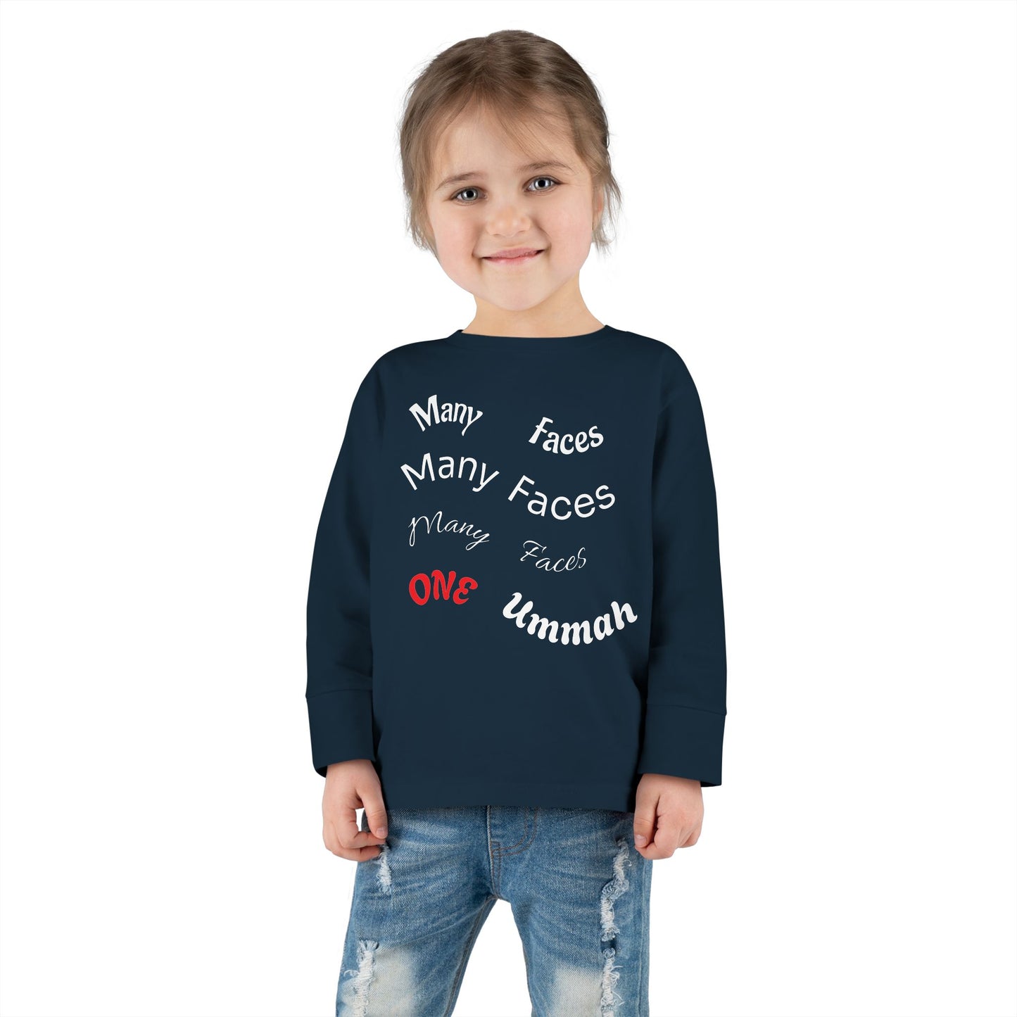 Many Faces One Ummah Toddler Long Sleeve Tee – Joyful Style, Meaningful Message