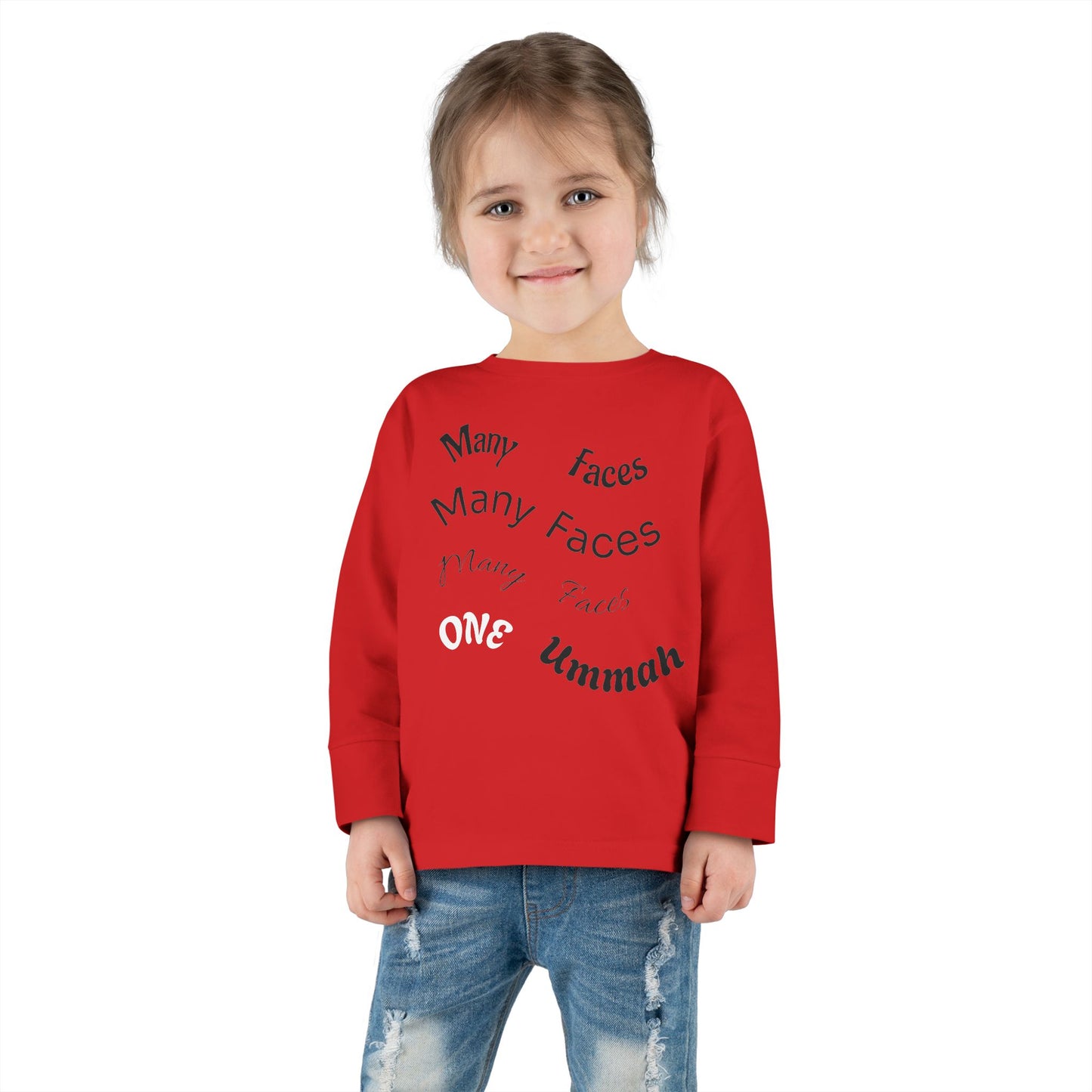 Many Faces One Ummah Toddler Long Sleeve Tee – Joyful Style, Meaningful Message