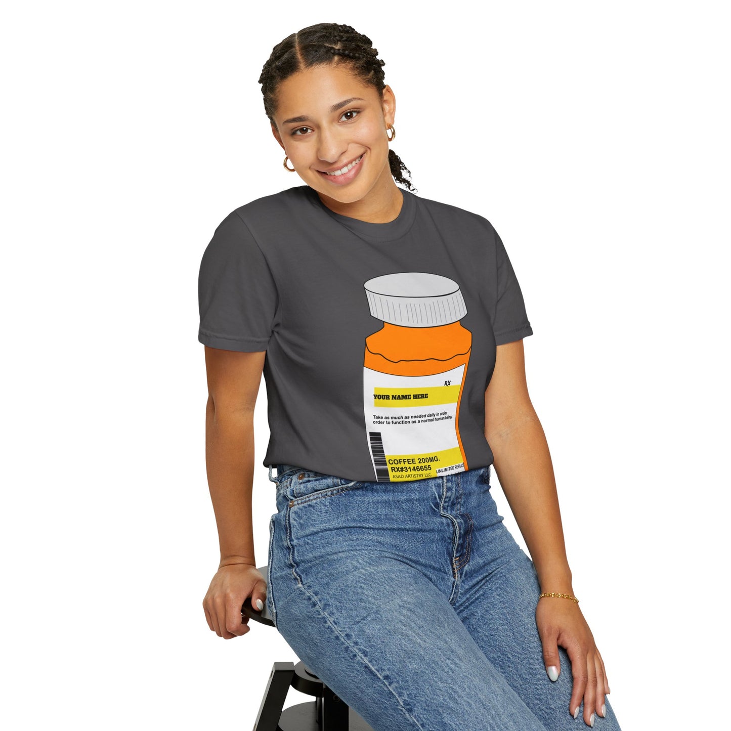 Customizable Prescription Coffee Garment-Dyed T-Shirt – Your Name, Your Statement