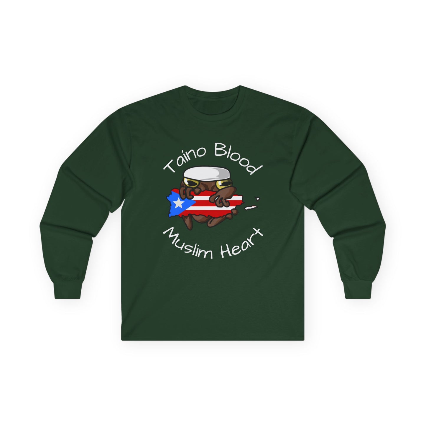 Taino Blood Muslim Heart Long Sleeve Tee — Puerto Rican & Muslim Pride Graphic Shirt